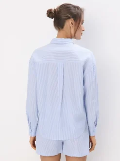 MOHITO Bawełniana błękitna koszula w paski bu0142u0119kitny Discount