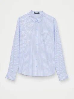MOHITO Bawełniana błękitna koszula w paski bu0142u0119kitny Discount