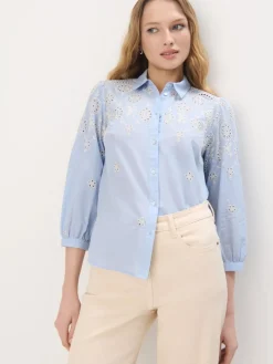 MOHITO Bawełniana błękitna koszula z haftem bu0142u0119kitny Outlet