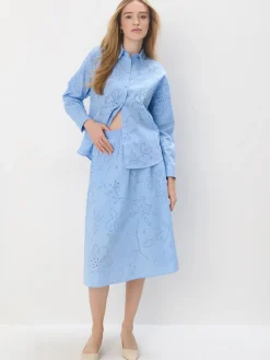 MOHITO Bawełniana błękitna spódnica midi bu0142u0119kitny Clearance
