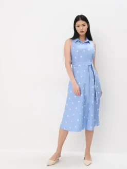 MOHITO Bawełniana błękitna szmizjerka midi bu0142u0119kitny Outlet