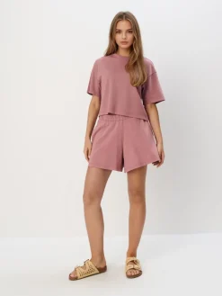 MOHITO Bawełniany różowy t-shirt jasnofioletowy Best