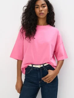 MOHITO Bawełniany różowy t-shirt pastelowy ru00f3u017cowy Sale