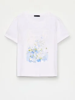 MOHITO Bawełniany t-shirt z kwiatowym printem biau0142y Clearance