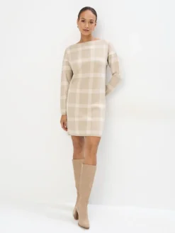 MOHITO Beżowa sukienka mini w kratę beu017cowy Discount