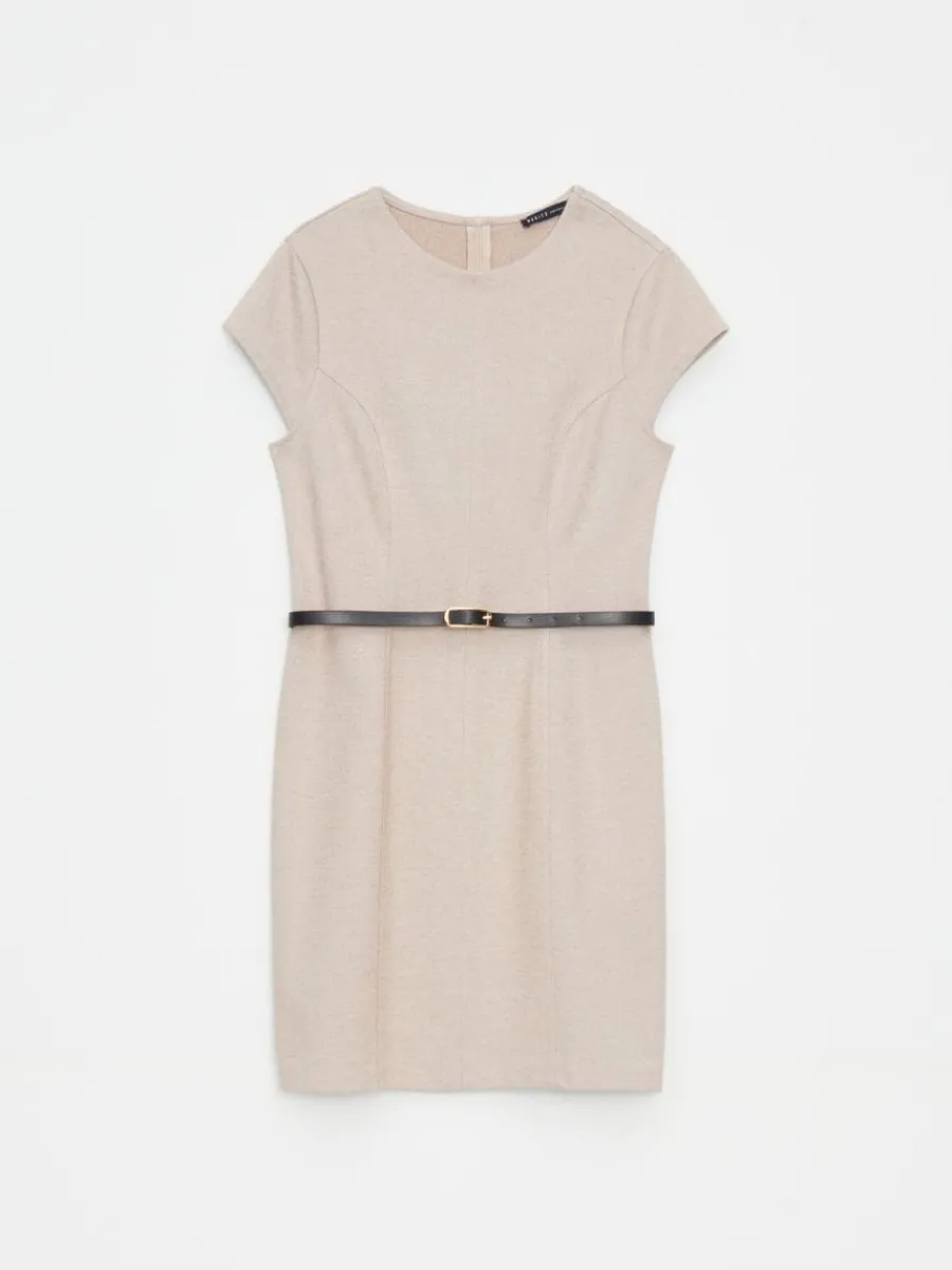 MOHITO Beżowa sukienka mini z paskiem beu017cowy Fashion