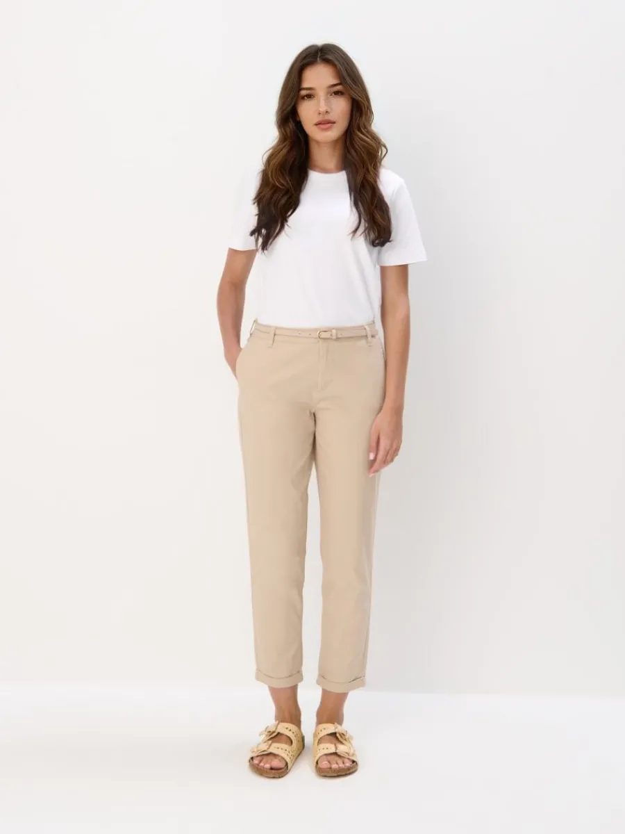 MOHITO Beżowe spodnie chino slim z paskiem beu017cowy Clearance