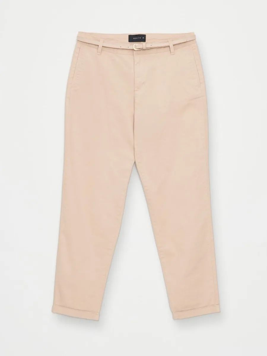 MOHITO Beżowe spodnie chino slim z paskiem beu017cowy Clearance