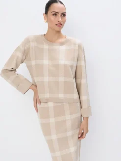 MOHITO Beżowy sweter w kratę beu017cowy Hot