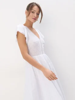 MOHITO Biała sukienka midi z krótkim rękawem biau0142y Hot
