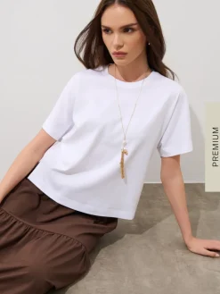 MOHITO Biały t-shirt z merceryzowanej bawełny biau0142y Fashion