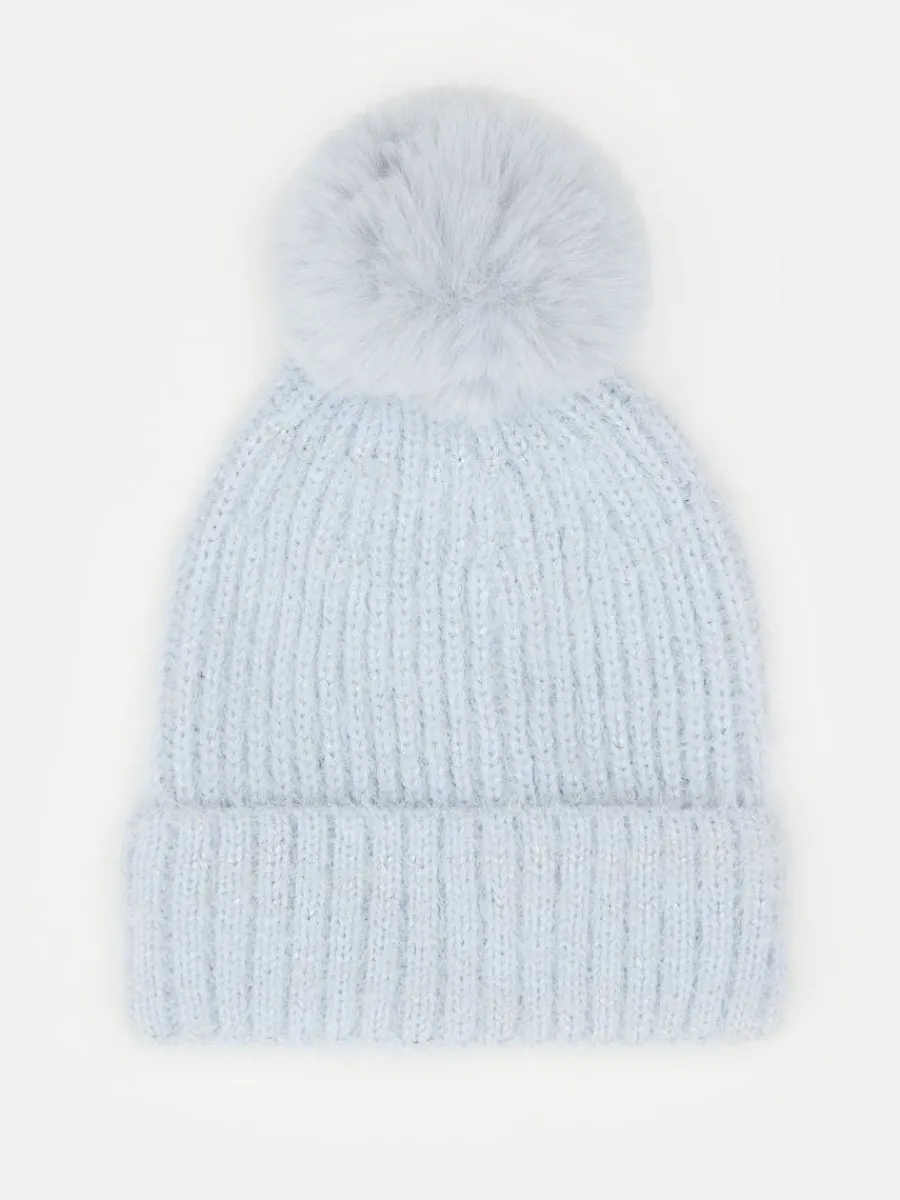 MOHITO Błękitna czapka z pomponem bu0142u0119kitny New
