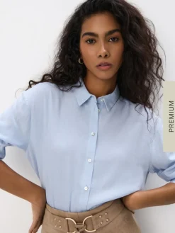 MOHITO Błękitna koszula z wiskozy i lnu bu0142u0119kitny Discount