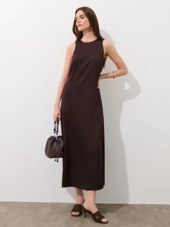 MOHITO Brązowa sukienka midi z wiskozy ciemno bru0105zowy Fashion