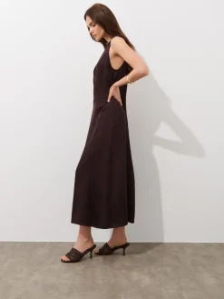 MOHITO Brązowa sukienka midi z wiskozy ciemno bru0105zowy Fashion