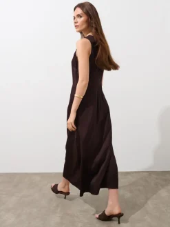 MOHITO Brązowa sukienka midi z wiskozy ciemno bru0105zowy Fashion