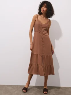 MOHITO Brązowa sukienka midi z wiskozy bru0105zowy Outlet
