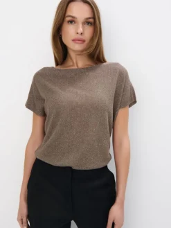 MOHITO Brązowy sweter z wiskozą i metalizowaną nitką khaki New