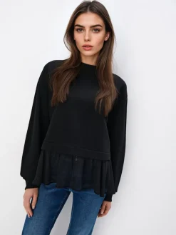 MOHITO Czarna bluza z falbaną czarny New