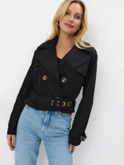 MOHITO Czarna kurtka z paskiem czarny Best
