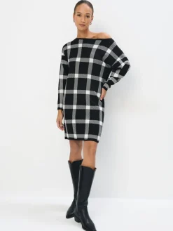 MOHITO Czarna sukienka mini w kratę czarny Online