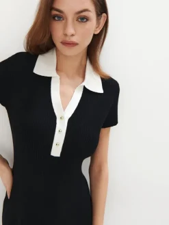 MOHITO Czarna sukienka mini z kołnierzykiem polo czarny Sale