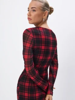 MOHITO Czerwona sukienka midi w kratę czerwony Fashion