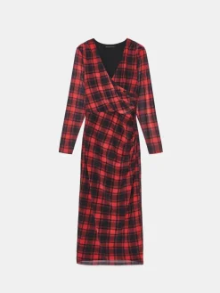 MOHITO Czerwona sukienka midi w kratę czerwony Fashion