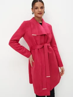 MOHITO Czerwony płaszcz z wiązaniem mocny ru00f3u017cowy Fashion