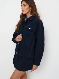 MOHITO Denimowa kurtka oversize granatowy Clearance