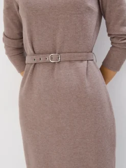 MOHITO Dzianinowa brązowa sukienka midi bru0105zowy Outlet