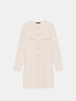 MOHITO Dzianinowa kremowa sukienka mini beu017cowy Sale