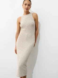 MOHITO Dzianinowa sukienka midi beu017cowy Outlet