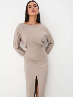 MOHITO Dzianinowa sukienka midi beu017cowy Hot