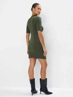 MOHITO Dzianinowa zielona sukienka mini oliwkowy Outlet