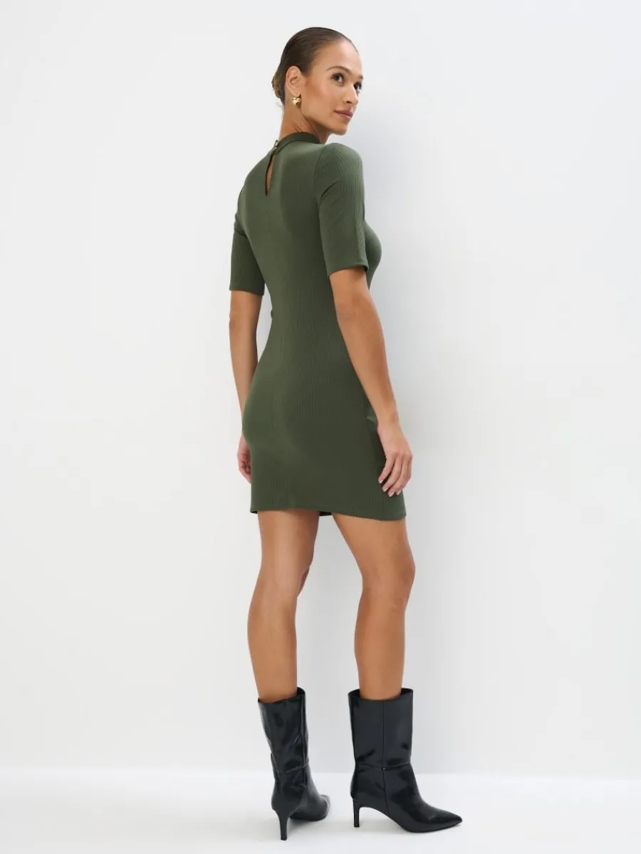 MOHITO Dzianinowa zielona sukienka mini oliwkowy Outlet