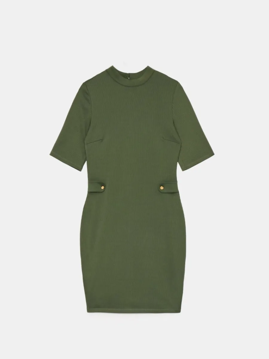 MOHITO Dzianinowa zielona sukienka mini oliwkowy Outlet