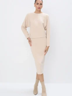 MOHITO Dzianinowy kremowy sweter beu017cowy Fashion