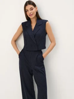 MOHITO Elegancka kamizelka w paski granatowy Outlet