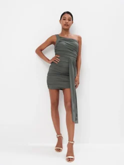 MOHITO Elegancka sukienka mini na jedno ramię zielony Best