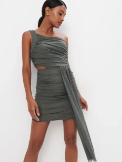 MOHITO Elegancka sukienka mini na jedno ramię zielony Best