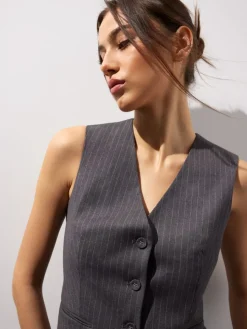 MOHITO Elegancka szara kamizelka w paski szary Sale