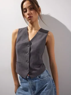 MOHITO Elegancka szara kamizelka w paski szary Sale