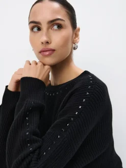 MOHITO Gładki sweter z bawełną czarny Online