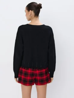 MOHITO Gładki sweter z bawełną czarny Online