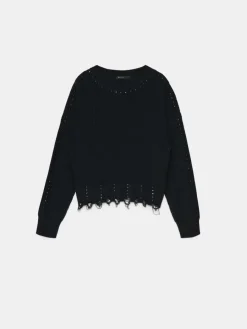 MOHITO Gładki sweter z bawełną czarny Online
