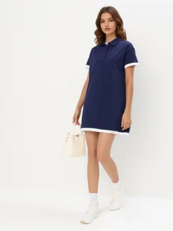 MOHITO Granatowa sukienka mini z kołnierzykiem polo granatowy New