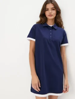 MOHITO Granatowa sukienka mini z kołnierzykiem polo granatowy New