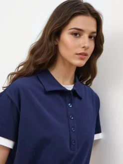 MOHITO Granatowa sukienka mini z kołnierzykiem polo granatowy New