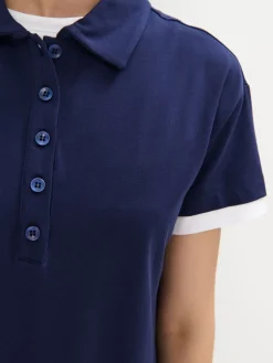 MOHITO Granatowa sukienka mini z kołnierzykiem polo granatowy New